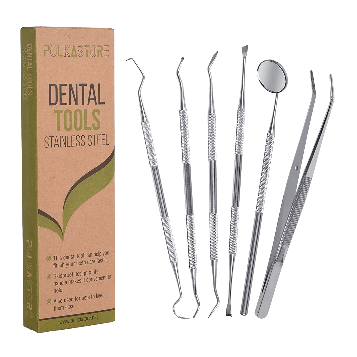 Dental Tools, 6 Pack Teeth Cleaning Tools Stainless Steel Dental Scraper, Scaler Pick Hygiene Set with Mouth Mirror, Tweezer Kit for Dentist, Personal Using, Pets - Tooth Tartar Plaque Scraper Remover | Decor Gifts and More