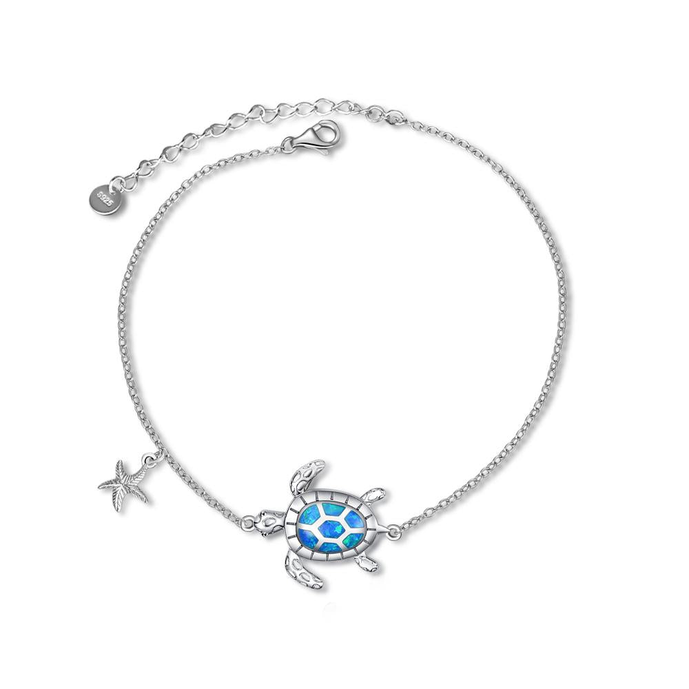 Sterling Silver Sea Starfish Bangle Turtle Tortoise Bracelet Opal Ocean Jewellery | Decor Gifts and More