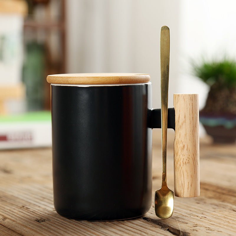 Simple Straight Ceramic Mug With Wooden Handle | Decor Gifts and More