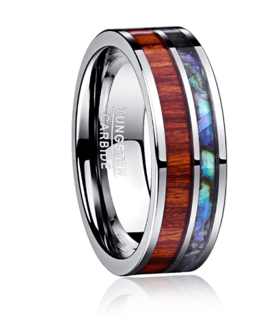 8MM Wide Polished  Tungsten Carbide Ring Inlay Wood Natural Grain Shell For Men Fashion Anniversary Ring | Decor Gifts and More