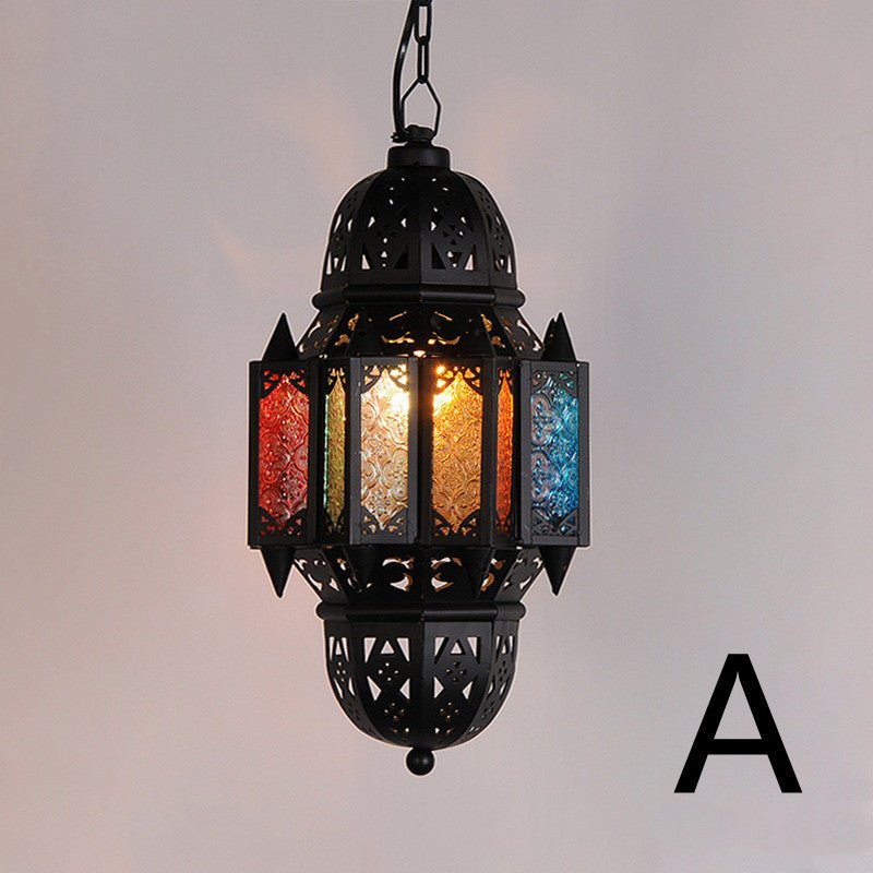 Chandelier Moroccan Retro Wrought Iron Chandelier Stained Glass Lamp | Decor Gifts and More