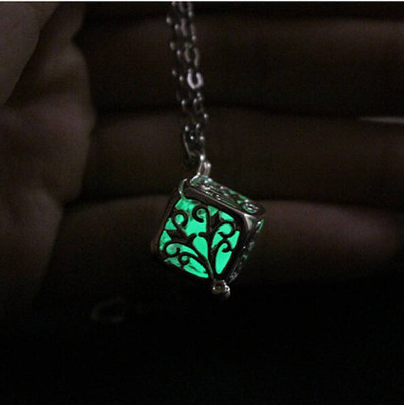 Square Life Tree Hollow Night Glowing Necklace Necklace Life Tree Pendant Necklace | Decor Gifts and More