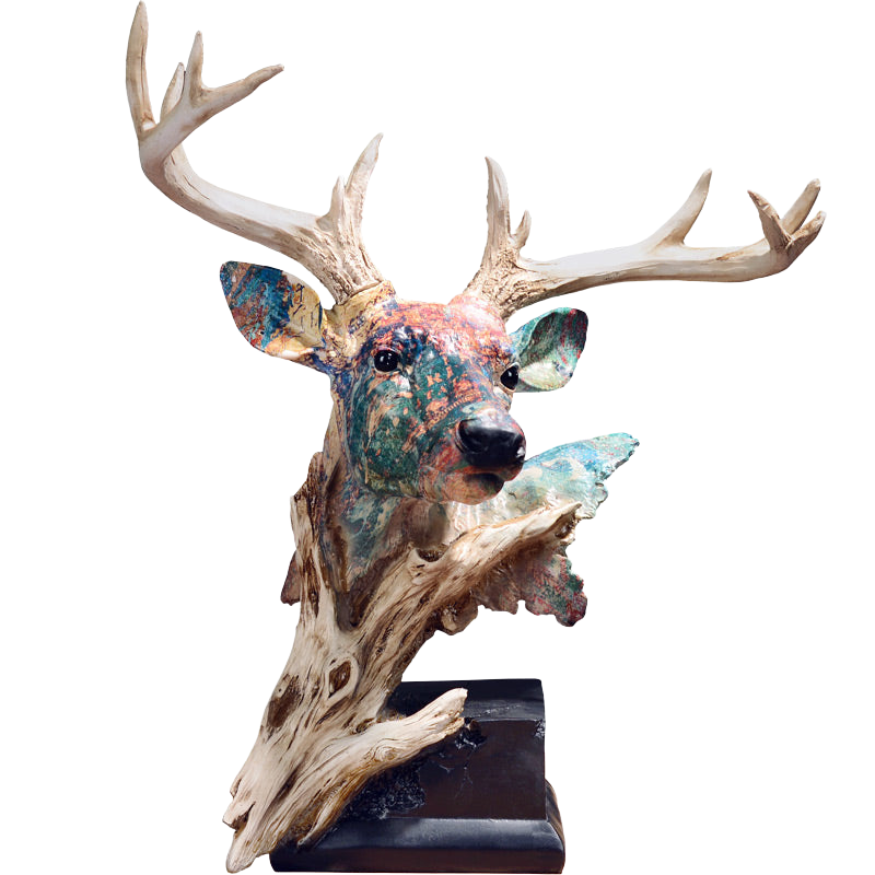 Decorative Deer Head Bust Wooden Desktop Sculpture - Home Decor Gifts and More