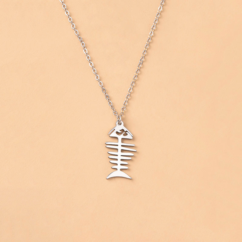 Stainless Steel Fishbone Pendant Necklace | Decor Gifts and More