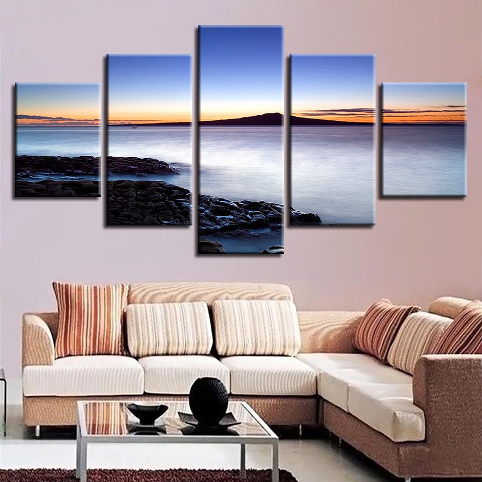 Hazy Blue Scenic Shoreline Mountain View Landscape View - Home Decor Gifts and More