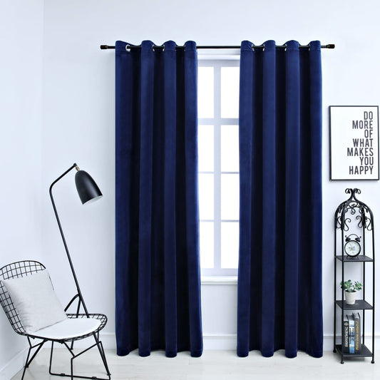 Blackout Curtains with Grommets 2 pcs Navy Blue 54x84 Inches Velvet | Decor Gifts and More