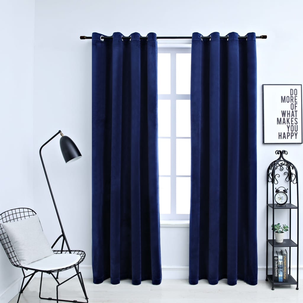 Blackout Curtains with Grommets 2 pcs Navy Blue 54x95 Inches Velvet | Decor Gifts and More