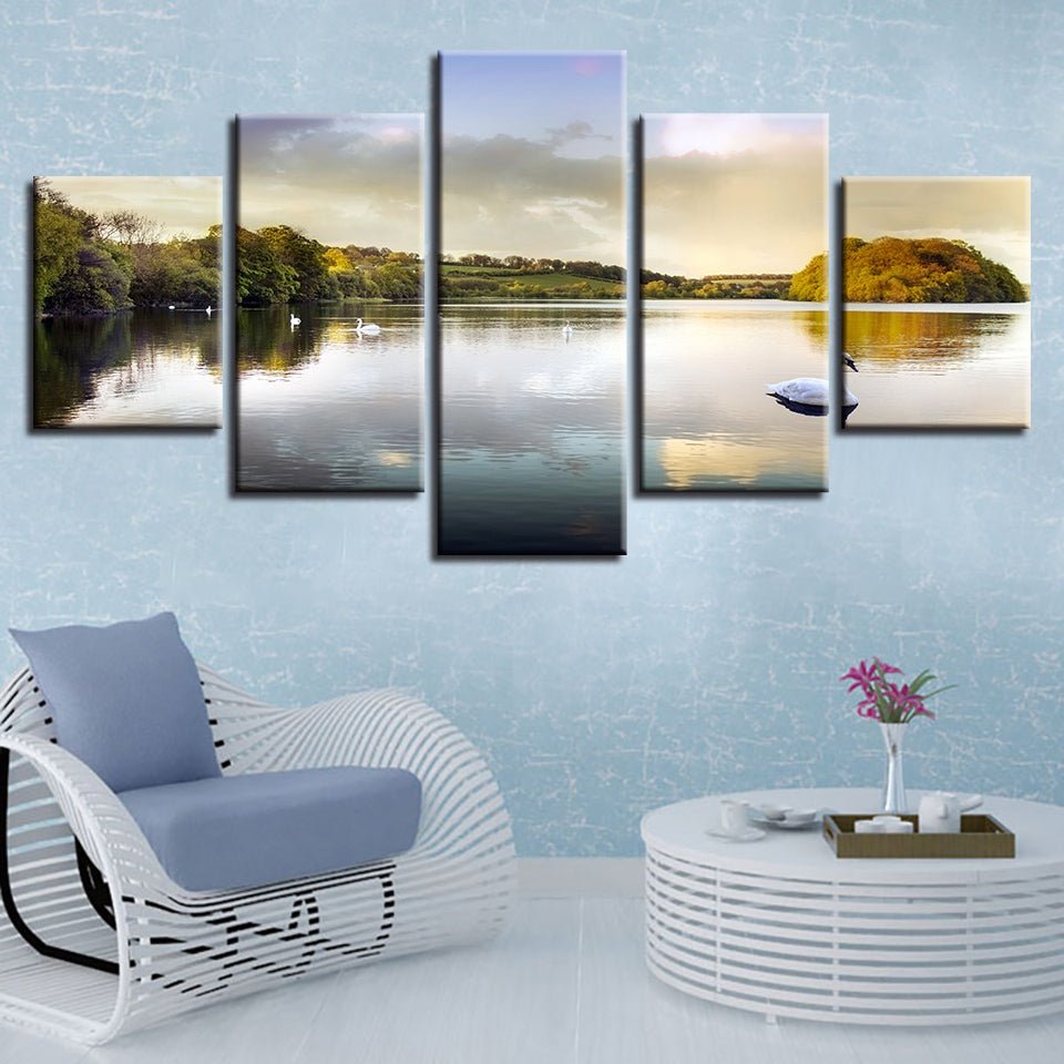 Rustic Fishing Lodge Overcast Lake Weather Landscape View Landscape - Home Decor Gifts and More
