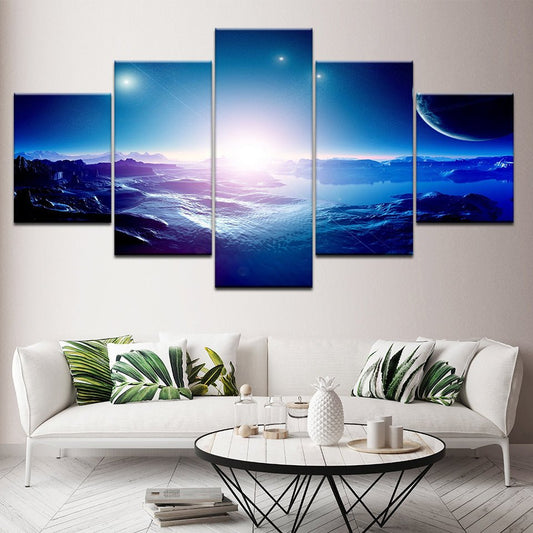 Scenic Blue Celestial Ocean Sky Framed Landscape Coastal Wall Decor Panel Mural Set - Home Decor Gifts and More