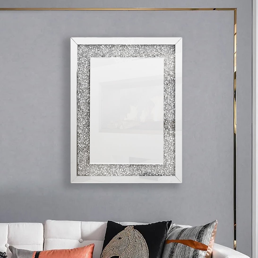 Crystal Crush Diamond Mirror for Wall Decoration 24*18.5inch Rectangle Silver Wall Mirror Sparkly Mirror Stunning Home Décor - Home Decor Gifts and More