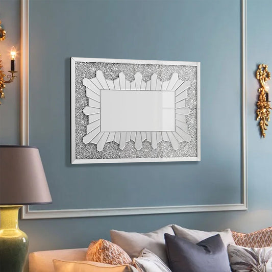 Crystal Crush Diamond Rectangle Silver Mirror for Wall Decoration 48*32 inch Wall Hang Mirror Diamond Home Décor - Home Decor Gifts and More