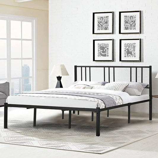 King Bed Frame and Headboard Black Solid Metal Platform Bed with Frosted Iron Frame | Decor Gifts and More