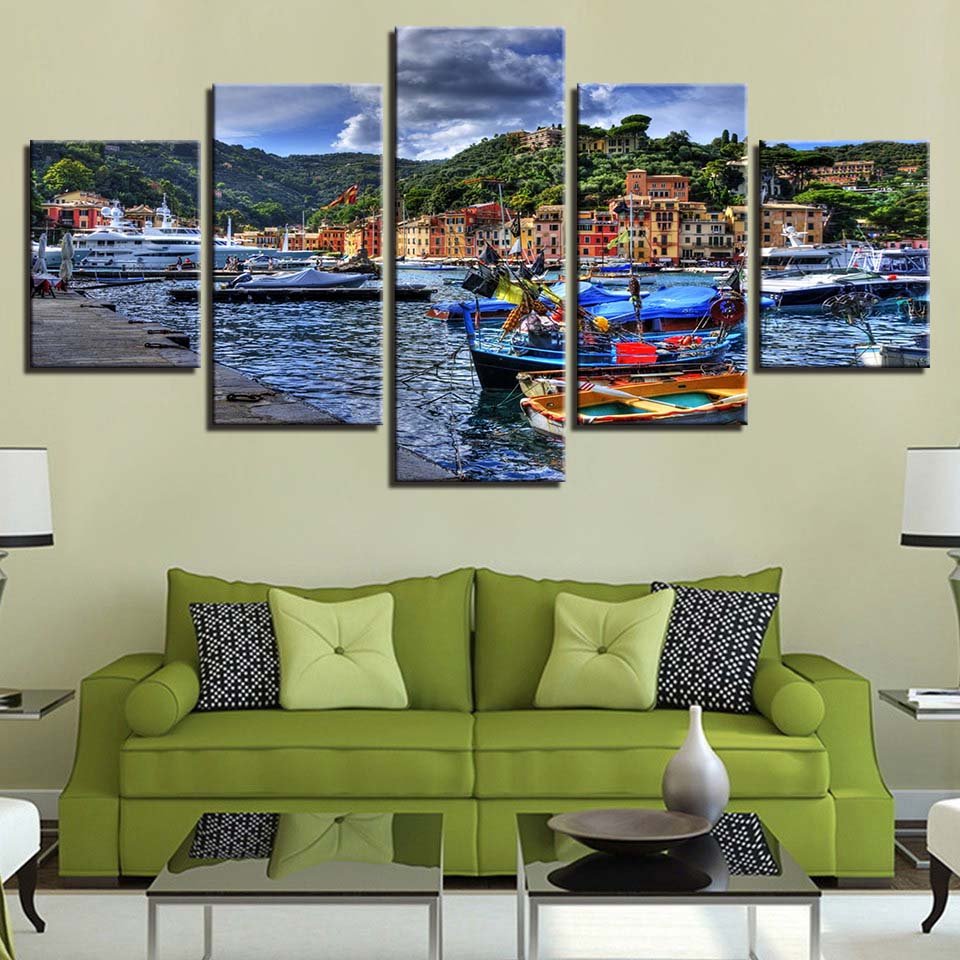 Coastal Island City Capital Landscape Framed Artwork Mural - Home Decor Gifts and More