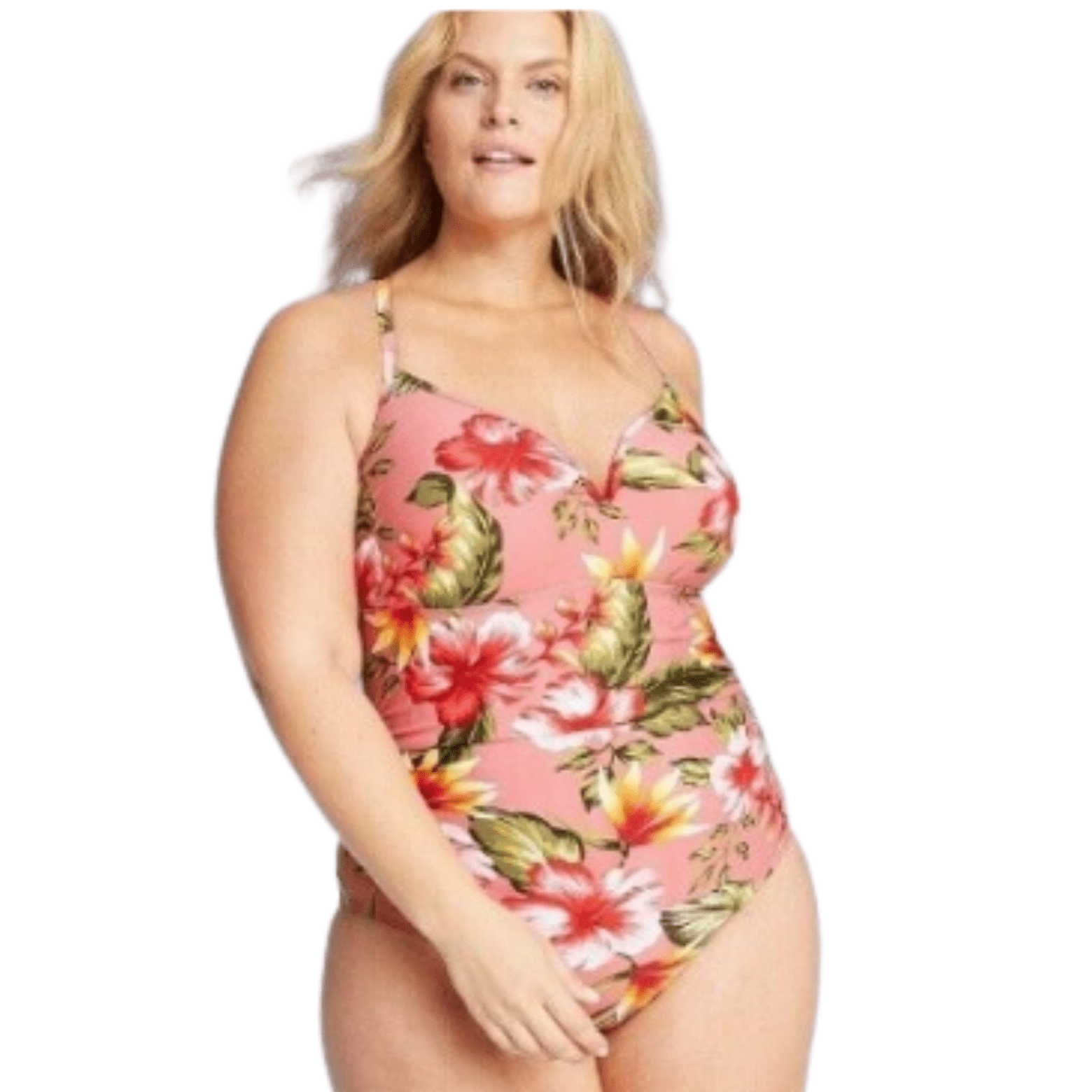 Women's 26W Pink Tropical Floral Island Style Floral V-wire One Piece Fashion Swimsuit - - Home Decor Gifts and More