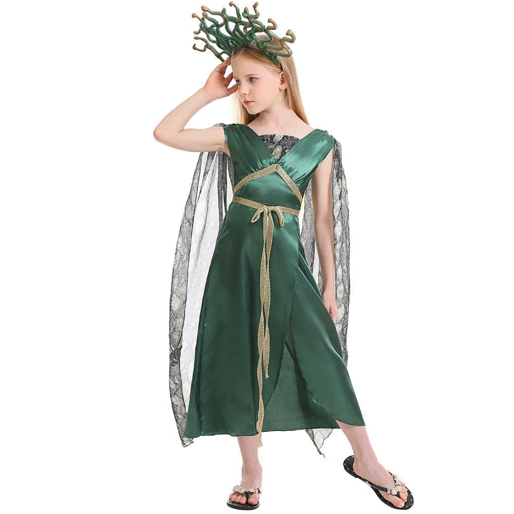 Umorden Gorgon Medusa Costume for Women Adult Greek Myth Snake Hydra Head Band Green Long Dress Halloween Carnival Party Cosplay | Decor Gifts and More