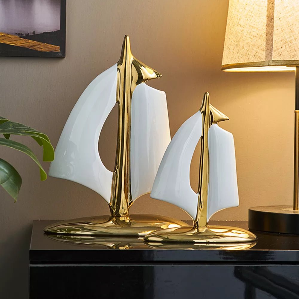 Sculpture Modern Art Ceramic Statue Sailboat Model Living Room Decoration Office Desk Decoration Mascot Home Decor Accessories - Home Decor Gifts and More