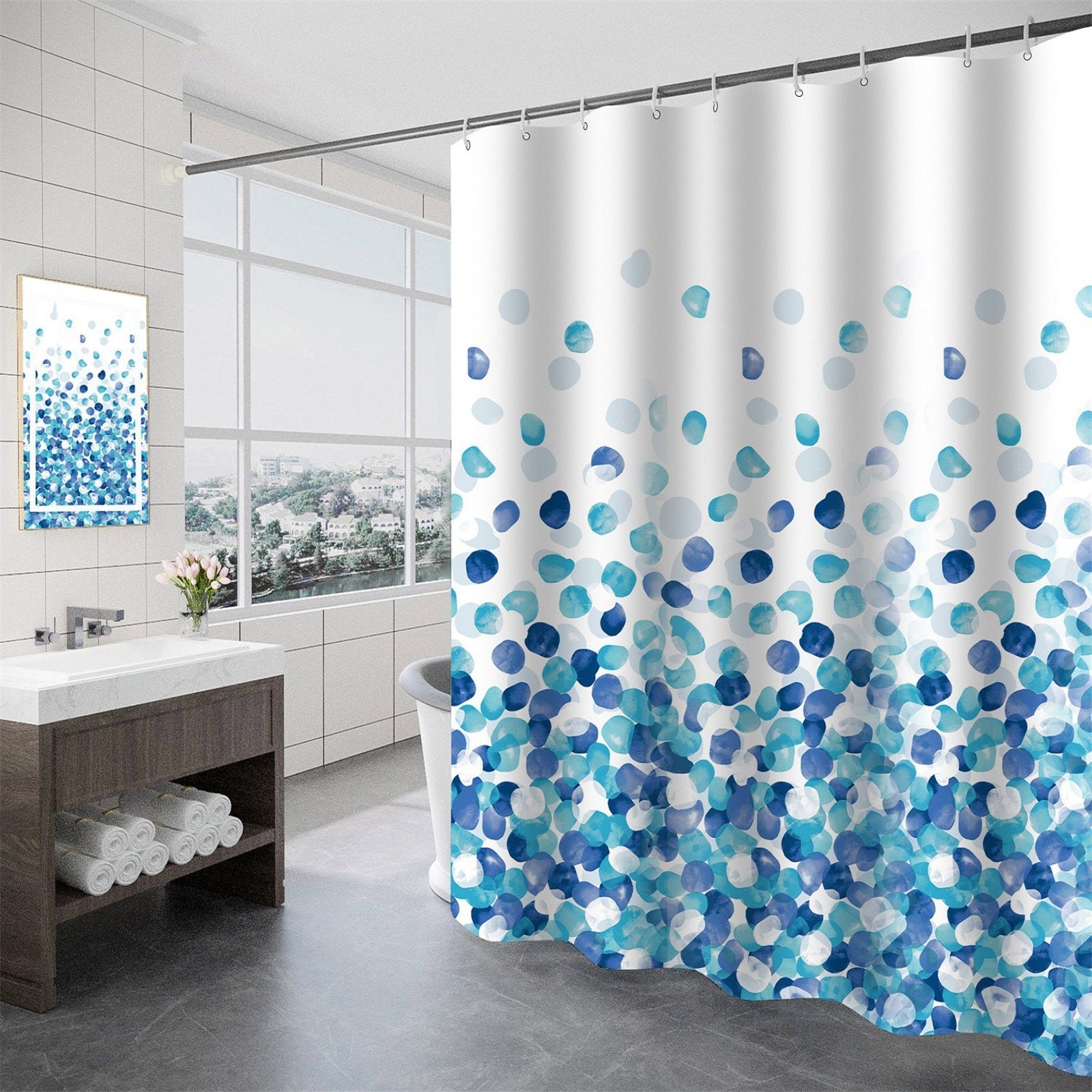 Blue Shell Coastal Pattern Fabric Shower Curtain Heavy-Duty Industrial Hotel - Home Decor Gifts and More