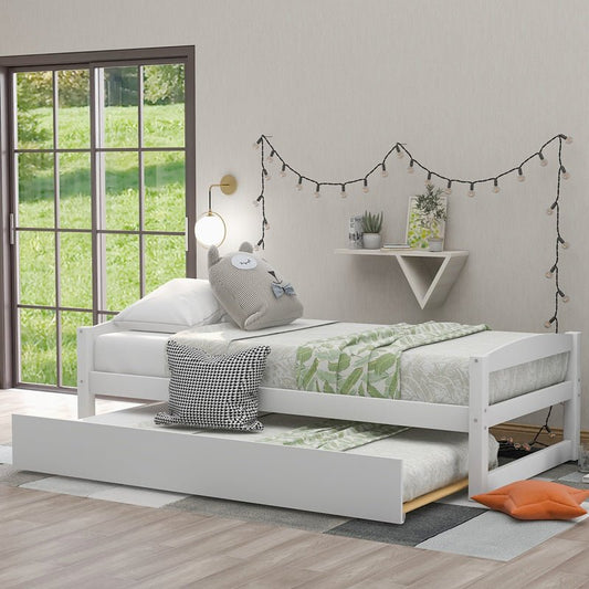 Solid Wood Bed Modern Contemporary Day Bed Frame + Bed Sliding Trundle | Decor Gifts and More