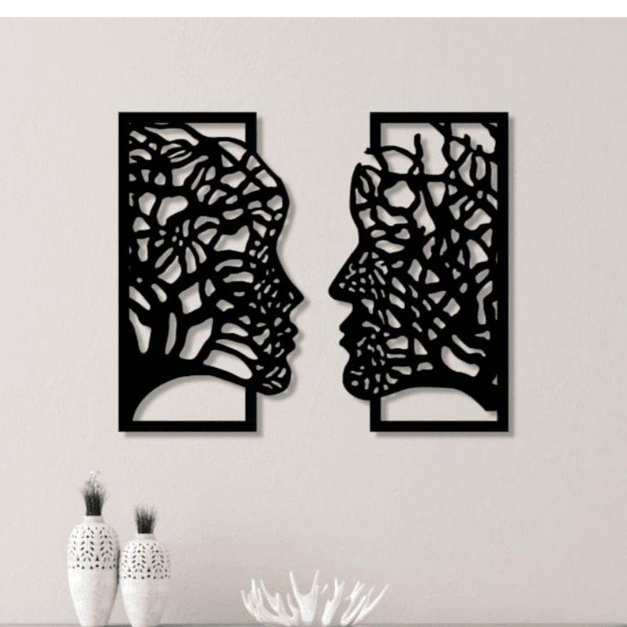 Wood Roots of Love Woman and Man Face Silhouette Wall Art Decoration - Home Decor Gifts and More