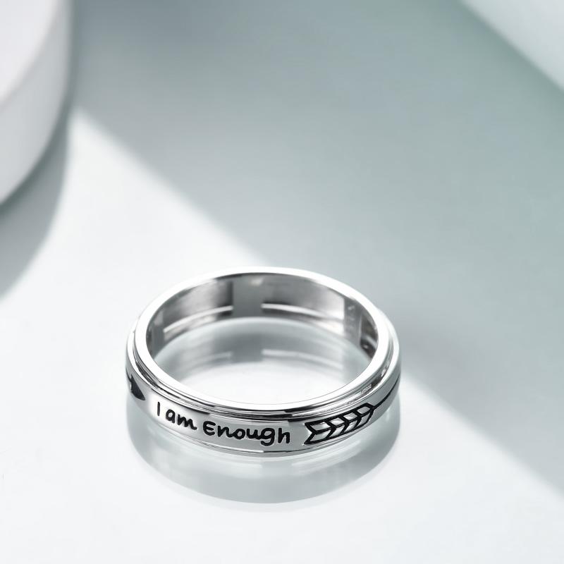 Anxiety Ring Sterling Silver Fidget Ring for Anxiety i Am Enough Inspirational Spinner Ring Stress Relief Rings for Women Mens | Decor Gifts and More