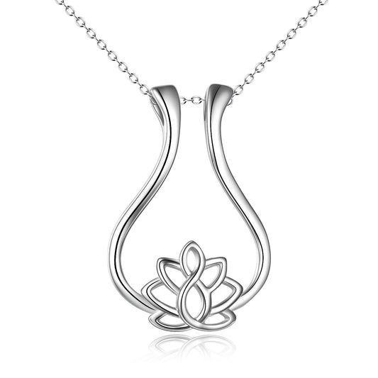 Sterling Silver Ring Holder Necklace Rhombus Lotus Flower Pendant Necklace Jewelry Gift for Nurse | Decor Gifts and More