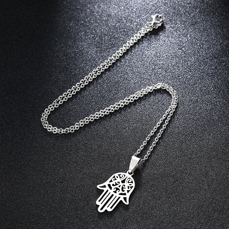 Fashion Creative Stainless Steel Hamsa Palm Pendant Necklace | Decor Gifts and More