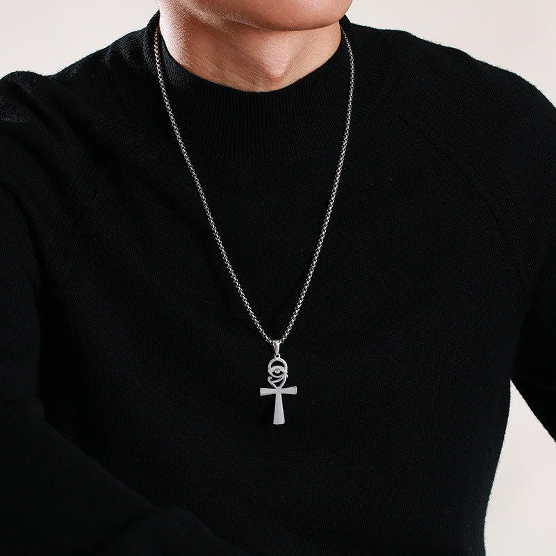 Stainless Steel Zircon Anka Cross Pendant | Decor Gifts and More