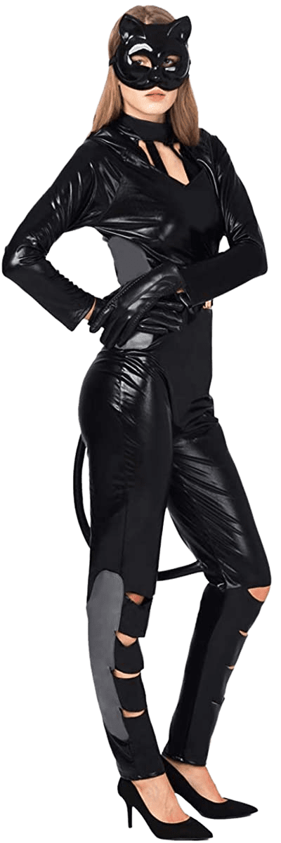 Classic Halloween Catwoman Catsuit with Kitty Mask, Tail and Belt | Decor Gifts and More