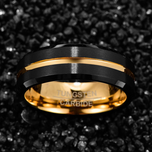 Electroplating Black Gold Frosted Two Tone Men's Tungsten Steel Ring | Decor Gifts and More