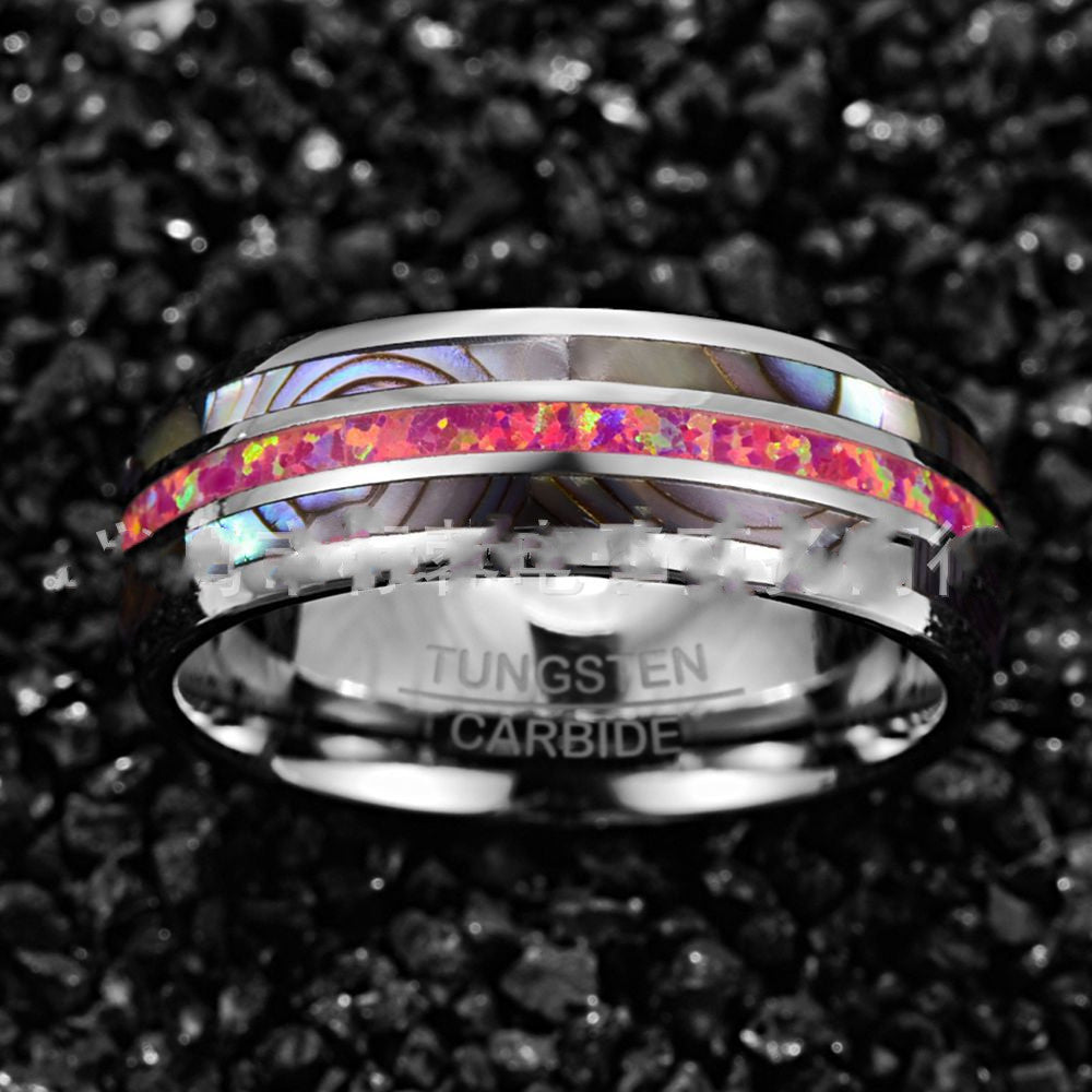 Wide Dome Abalone Shell Deep Magenta Opal Tungsten Ring | Decor Gifts and More