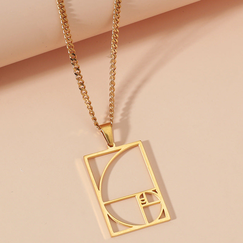 Spiral Parting Line Necklace Stainless Steel Geometric Hollow Square Pendant | Decor Gifts and More