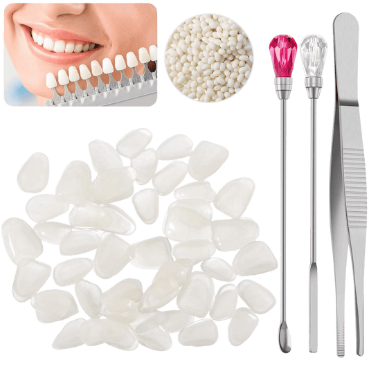 Set of Teeth Veneers with 50g Tooth Solid Gel and Stirring Needle Spoon Temporary Repair Kit Thermal Beads for Halloween Makeup Scary Theme Party Makeup Filling | Decor Gifts and More