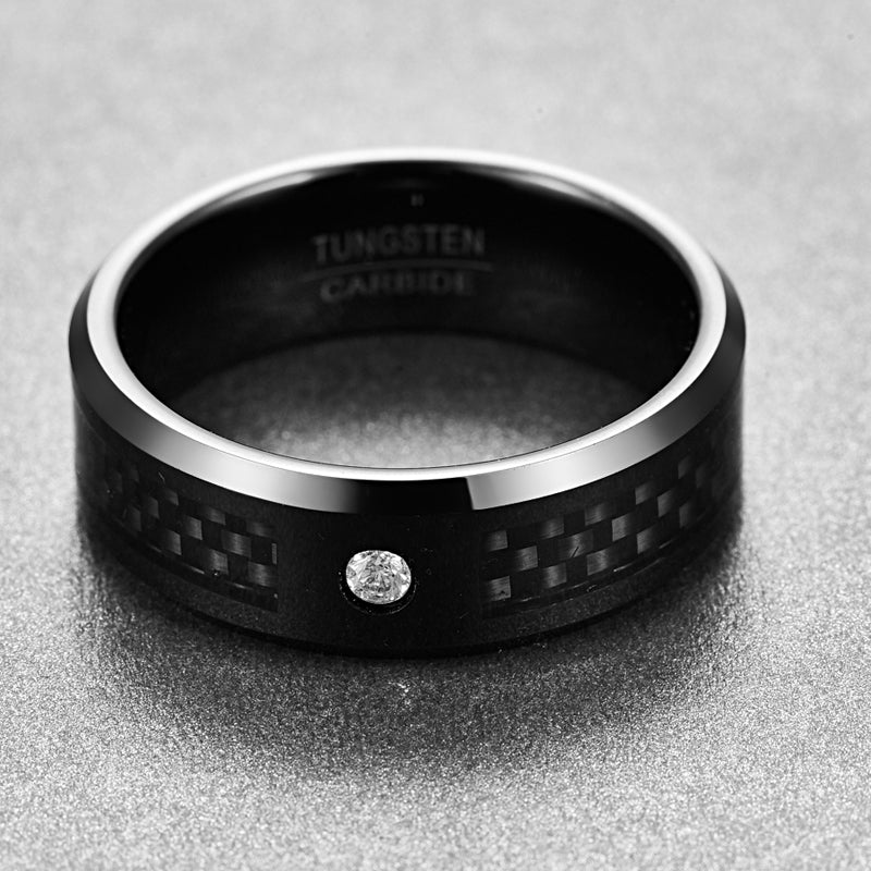 Electroplated Polished Diamond Carbon Fiber Tungsten Steel Ring | Decor Gifts and More