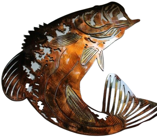 Large Bass Fish - Copper Wall Art - 19" x 22" - Home Decor Gifts and More