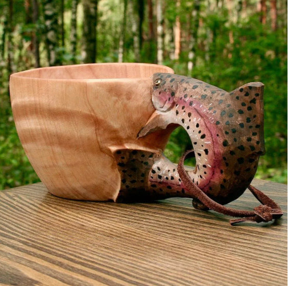 Hand Carved Cup Scandinavian Kuksa Wooden Mug Camping Gear Coffee Cup Kuksa Guksi Kuksa Wild Boar Cups Christmas | Decor Gifts and More