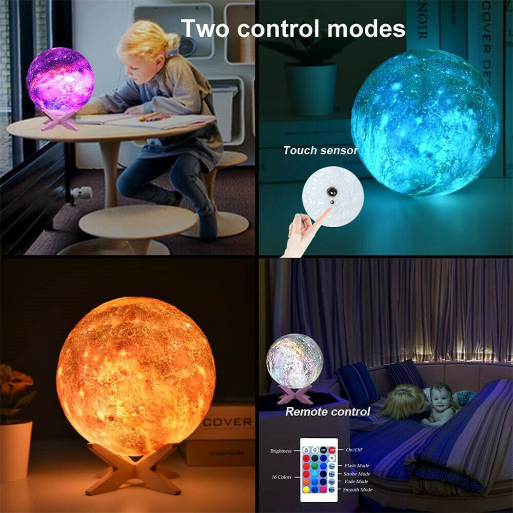 3D Printing Galaxy Lamp Moonlight USB LED Night Lunar Light Touch Color Changing Moon Lamp | Decor Gifts and More