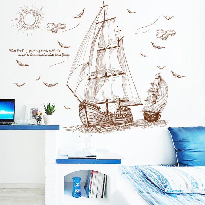 Sailboat Wall Stickers Living Room Television Background Wall Decorative Bedroom Children's Room Bedroom Wall Sticker Paper Stickers | Decor Gifts and More