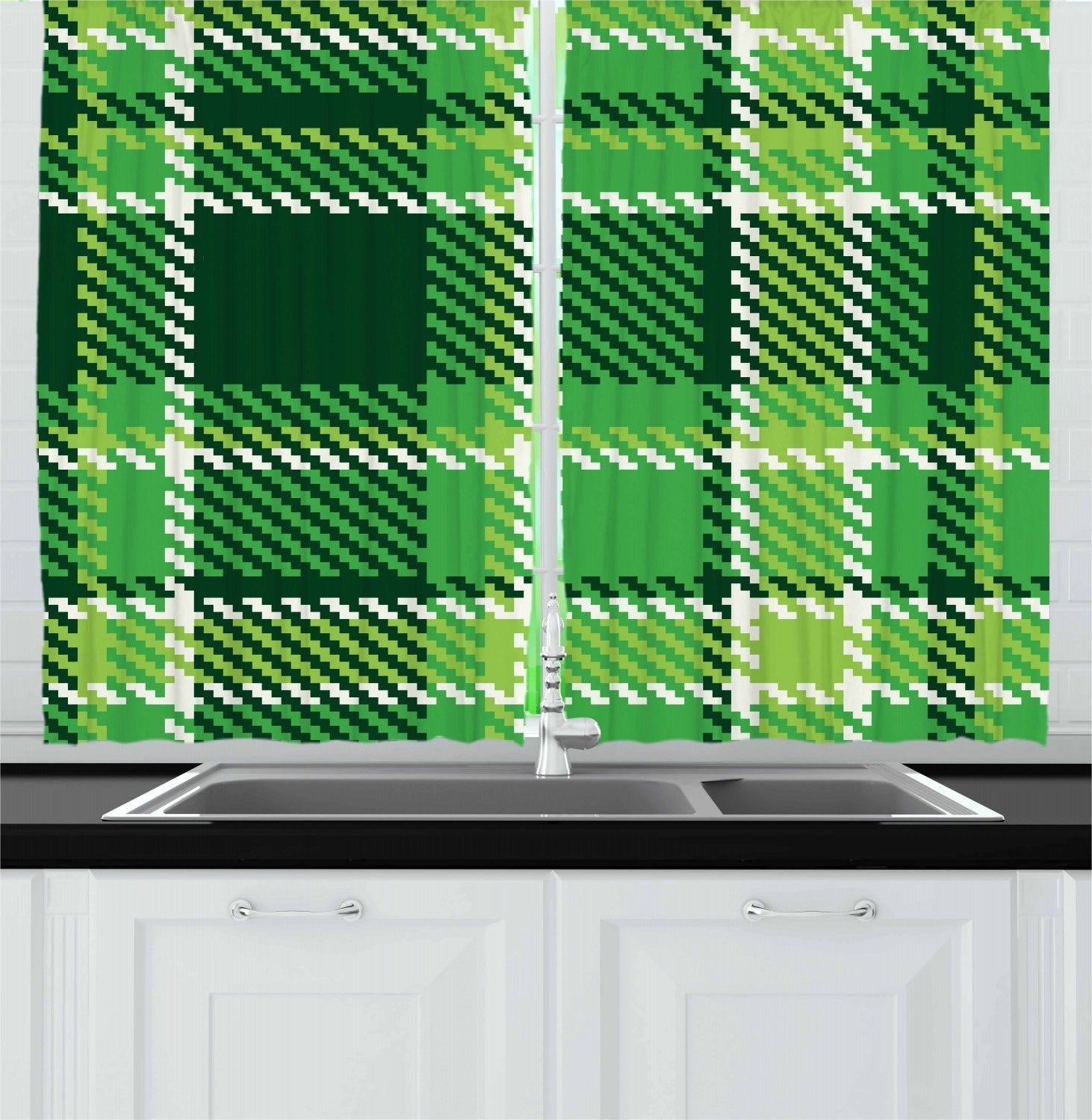 Retro Checkered Kitchen Curtains 2 Panel Set Window Drapes 55" X 39" | Decor Gifts and More