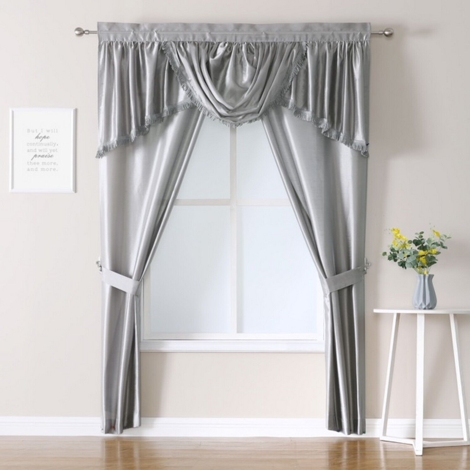 Sorento Faux Silk Rod Pocket 5-Piece Deluxe Window Curtains Set, Gray, 56x84 | Decor Gifts and More